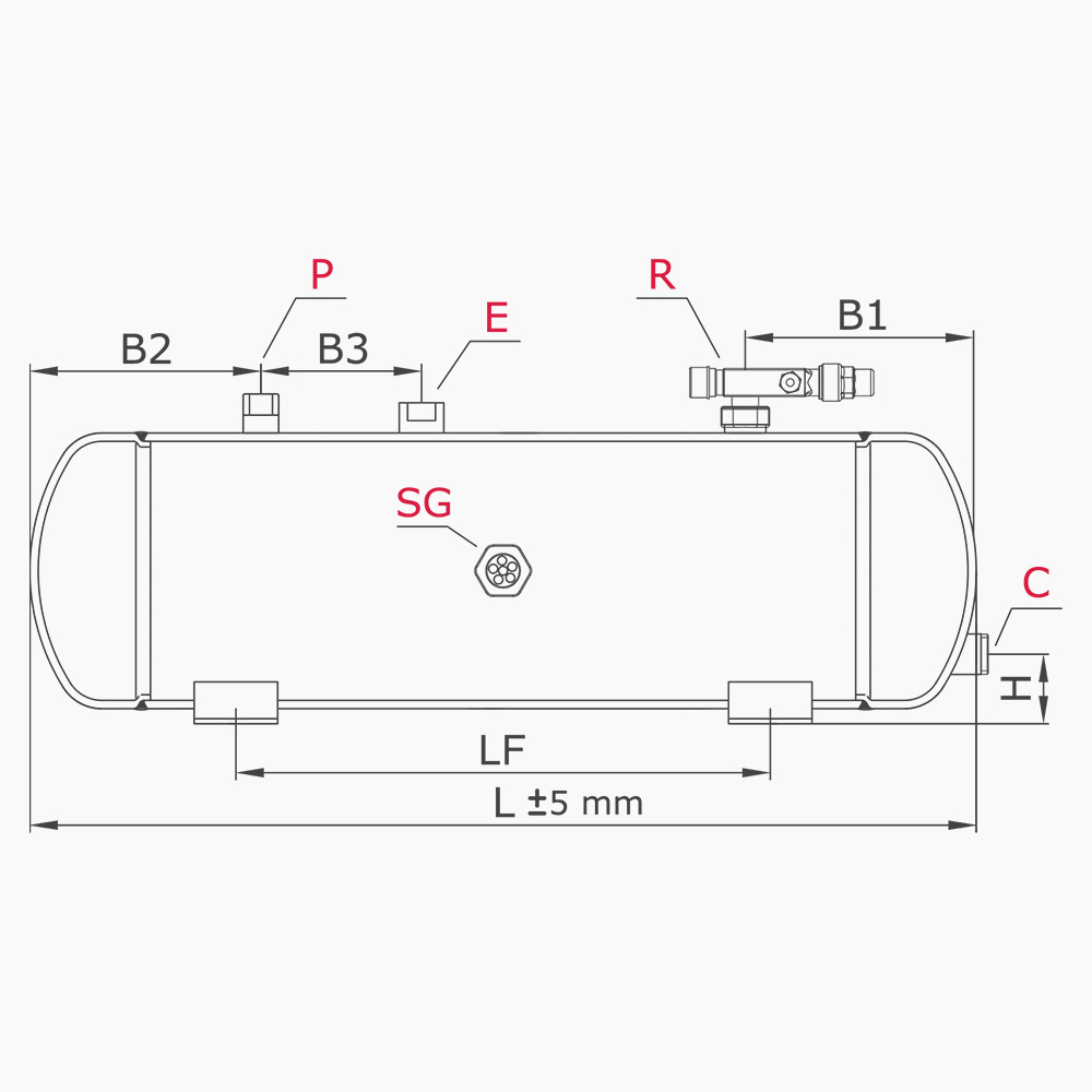 HORIZONTAL LIQUID RECEIVERS WITH VALVE AND SIGHT GLASSES