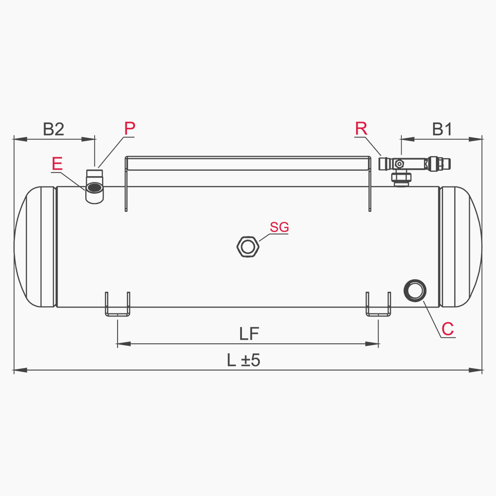 BASEPLATE HORIZONTAL LIQUID RECEIVERS WITH VALVE