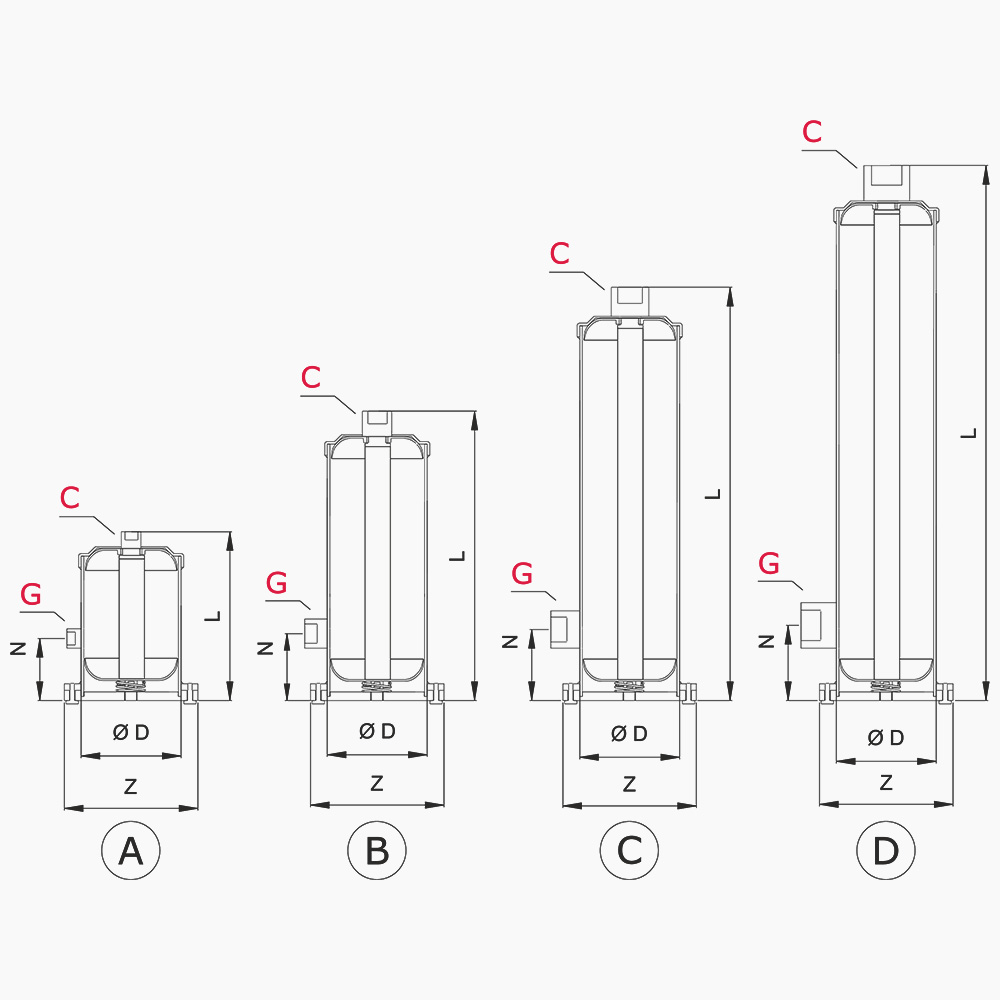 DEMOUNTABLE FILTER DRIER SHELLS- QUADRUPLE